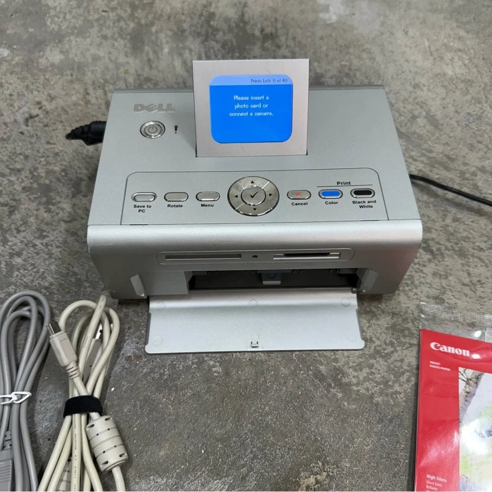 Dell Photo Printer 540 Compact Snapshot Printer w Cables Paper Powers On